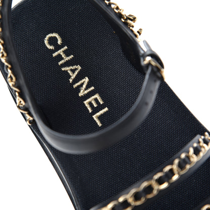 Chanel Calfskin Chain Platform Sandals 37 Navy 8 of 11
