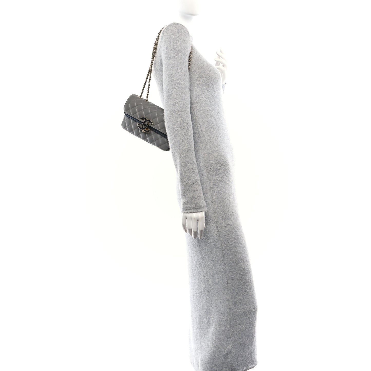 Lambskin Quilted Small CC Chic Flap Grey Dark Navy