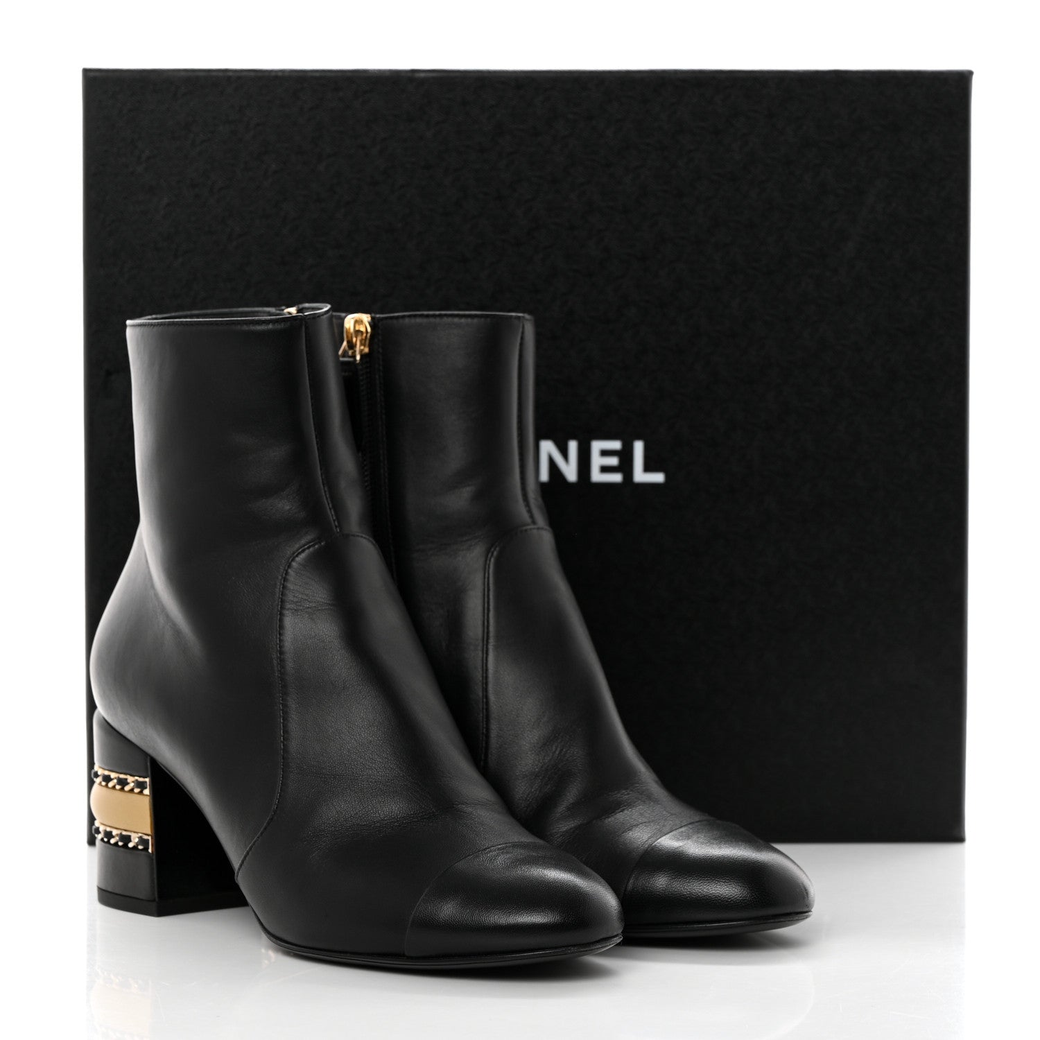 Chanel Lambskin Double Stack Chain Cap Toe Boots 37 Black 9 of 9