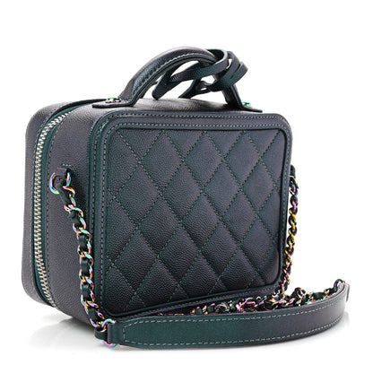 Chanel Iridescent Caviar Quilted Small CC Filigree Vanity Case Dark Turquoise 3 of 12