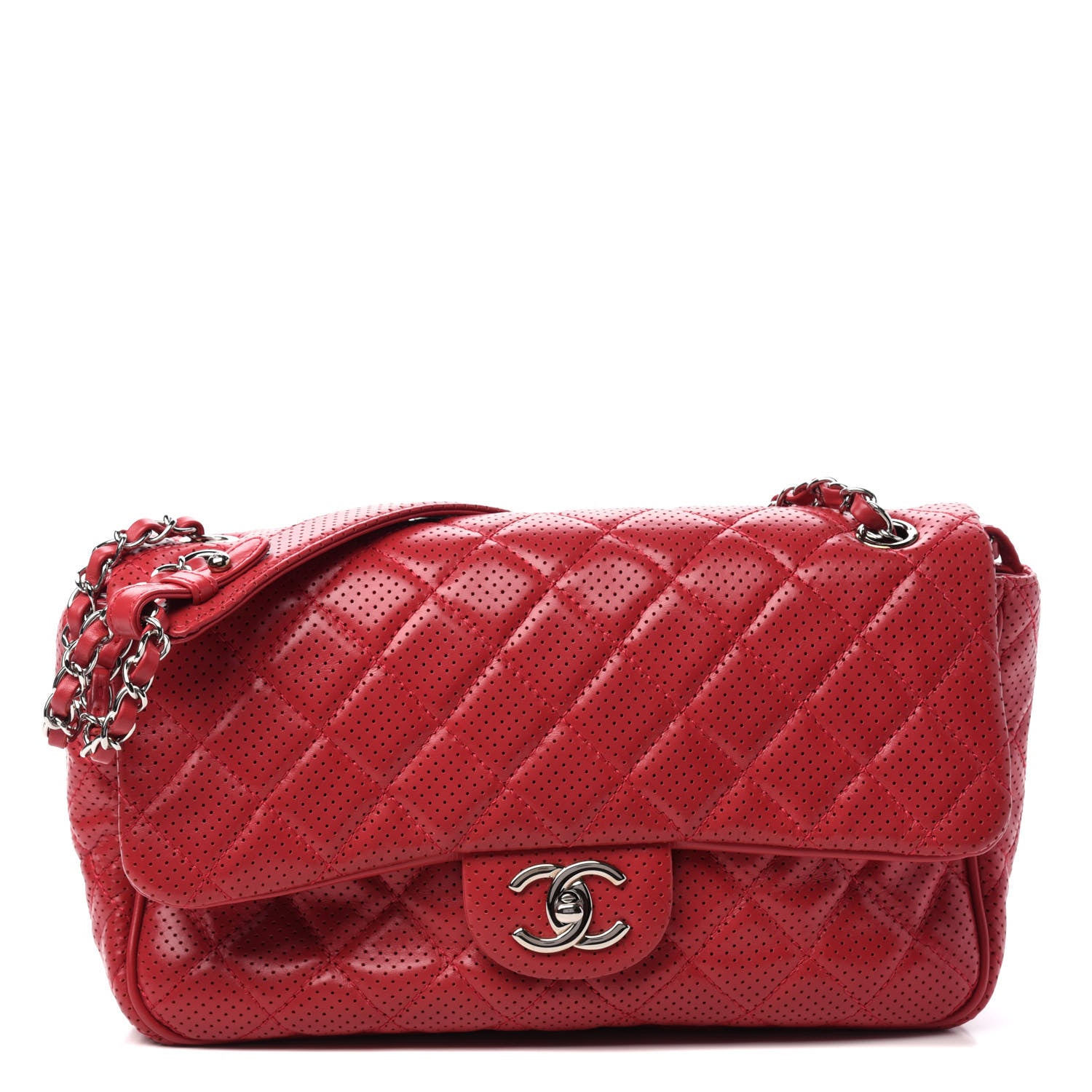 Chanel Lambskin Perforated Jumbo Punch Flap Red 1 of 11