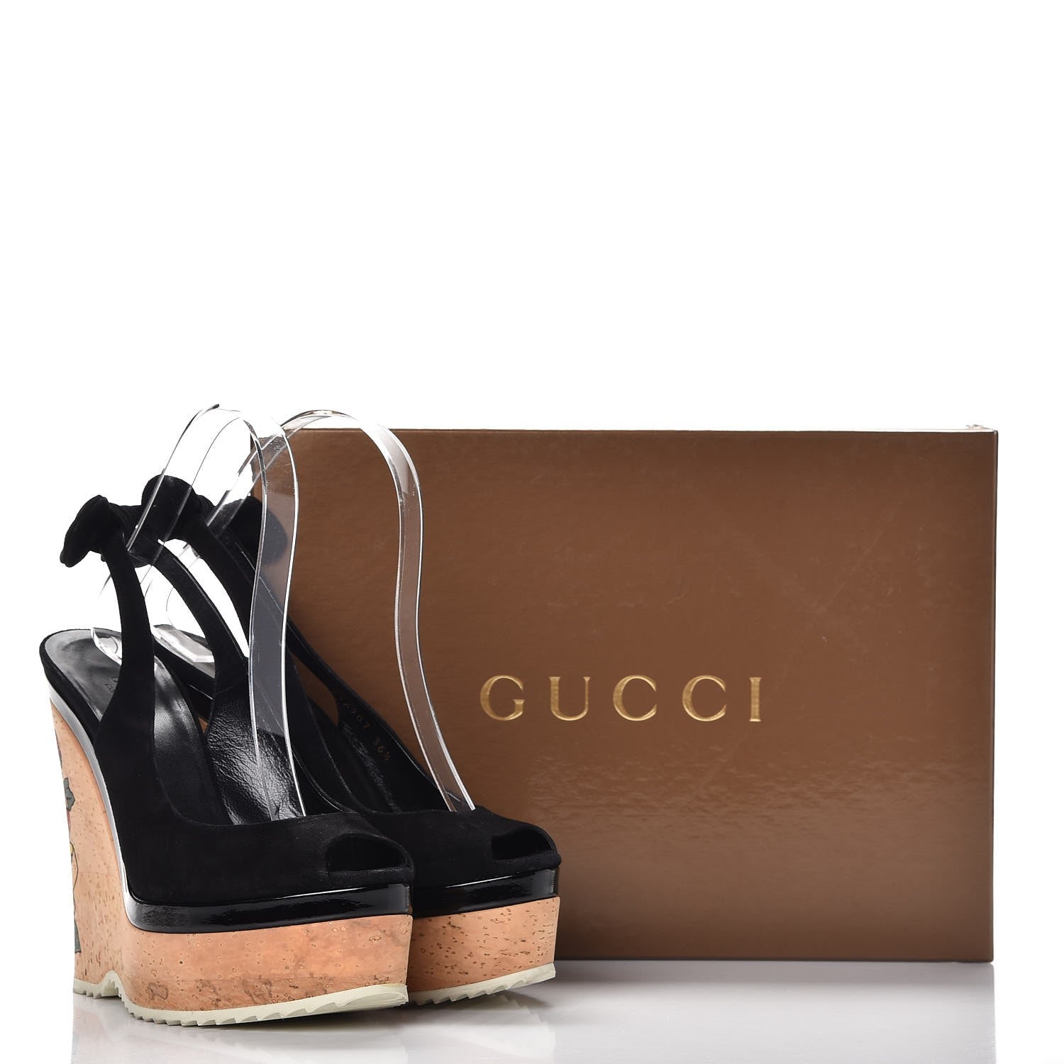 Gucci Kid Scamosciato Tattoo Heart Wedge Sandals 36.5 Naturale 10 of 10