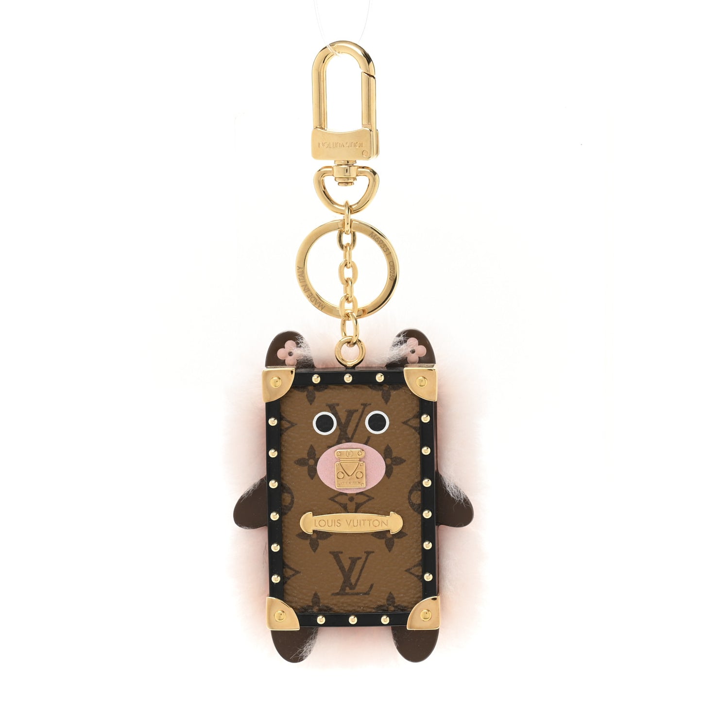 Wild Fur Monogram Eye-Trunk Bear Bag Charm Pink