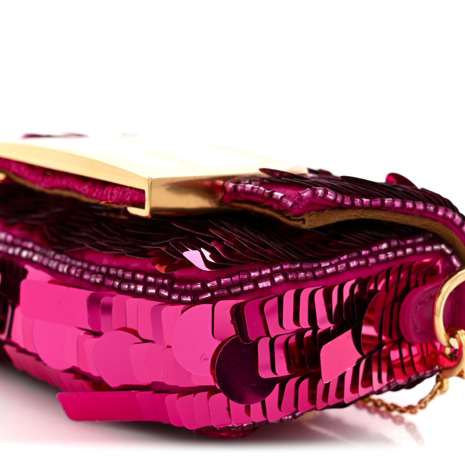 Fendi Sequin Paillettes Shiny Nappa Sex and the City Nano Maxi Buckle Baguette Charm Ciclamino Pilar 10 of 11