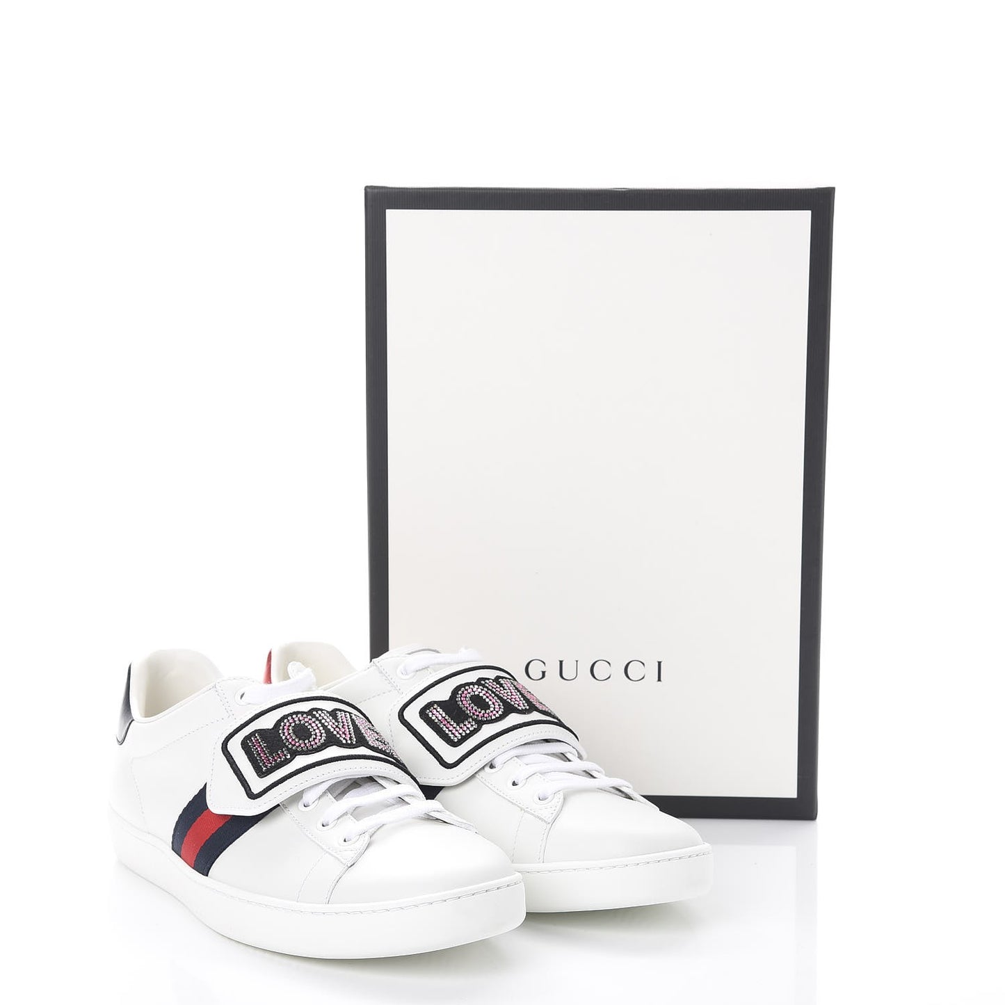 Calfskin Ayers Crystal LOVED Embroidered New Ace Sneakers 40.5 White