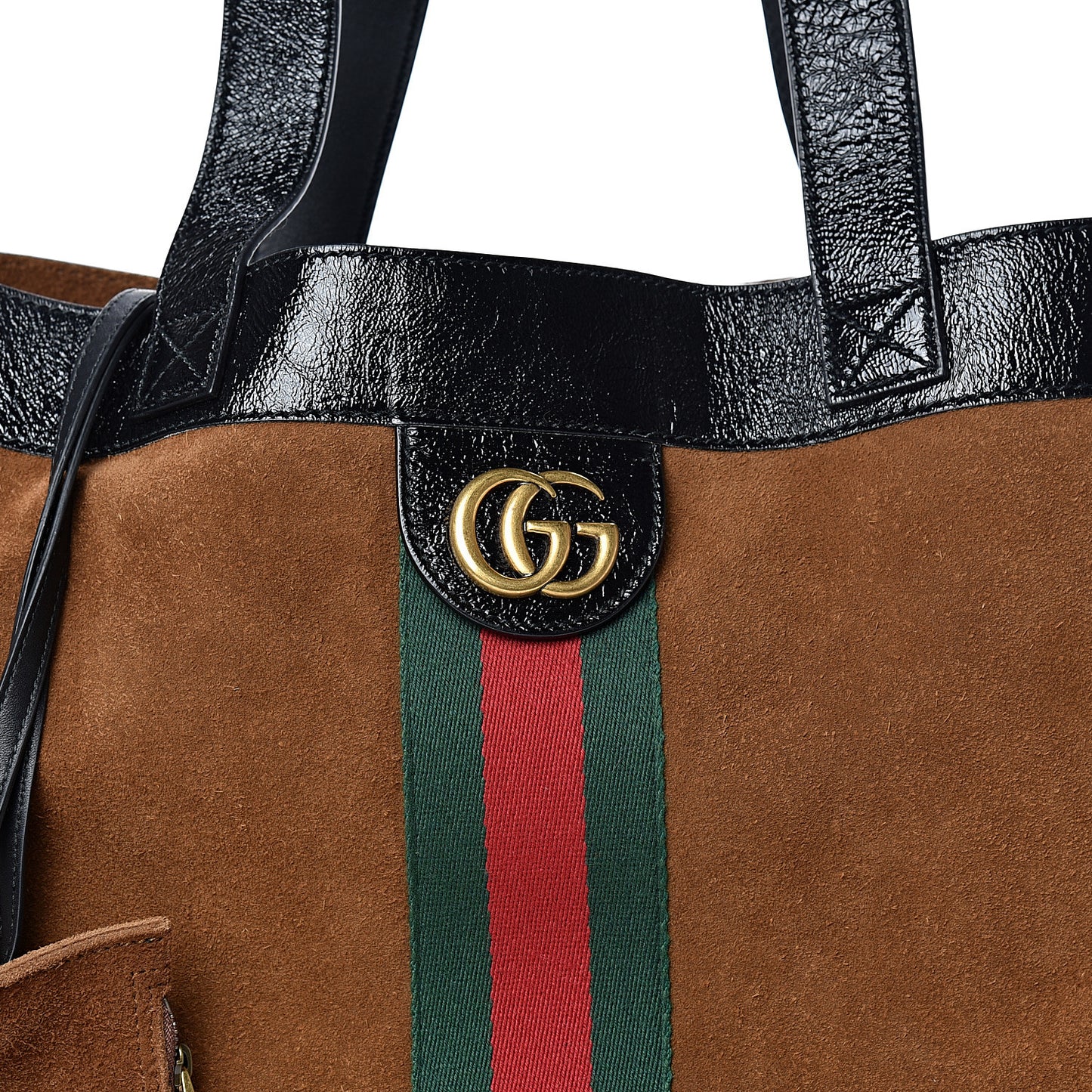 Suede Patent Web Large Ophidia Vertical Shopping Tote Nocciola Black