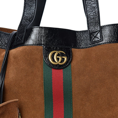 Gucci Suede Patent Web Large Ophidia Vertical Shopping Tote Nocciola Black 8 of 13