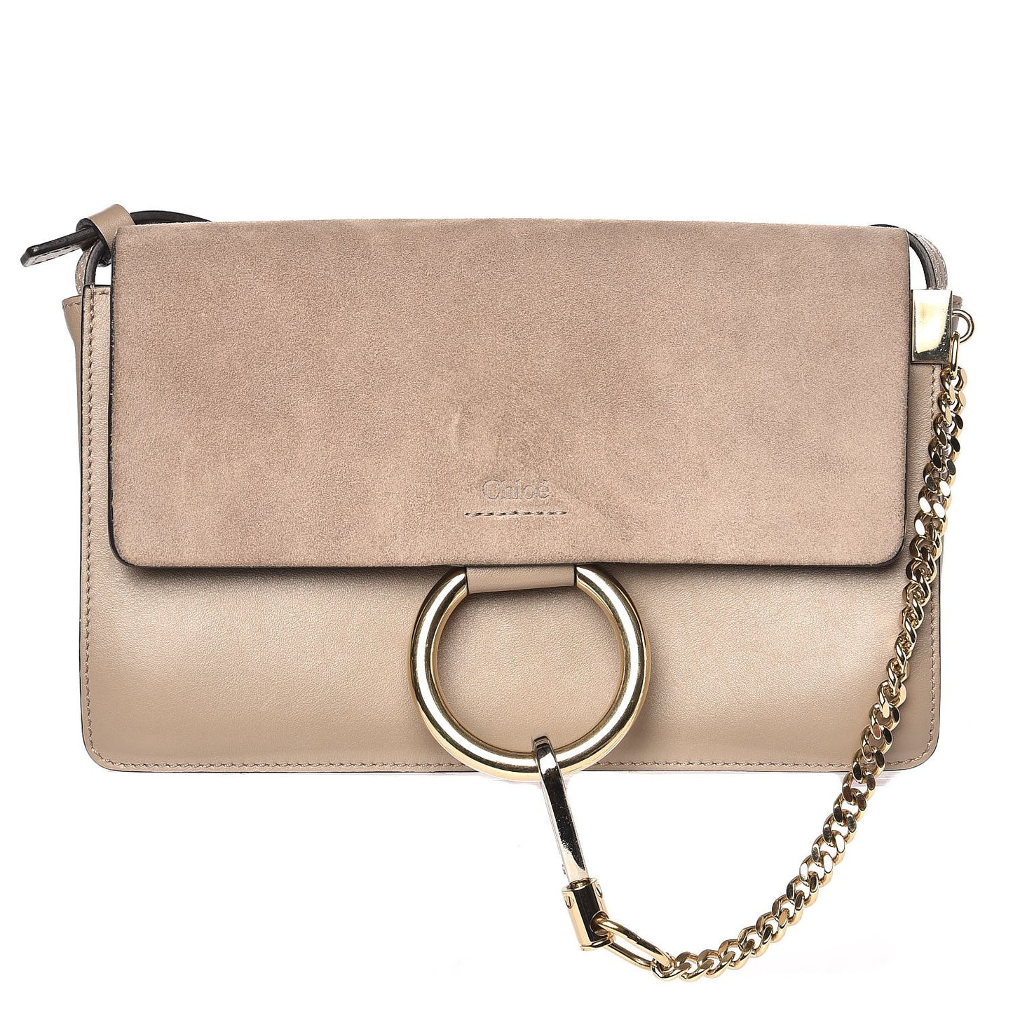 Suede Calfskin Small Faye Shoulder Bag Motty Grey