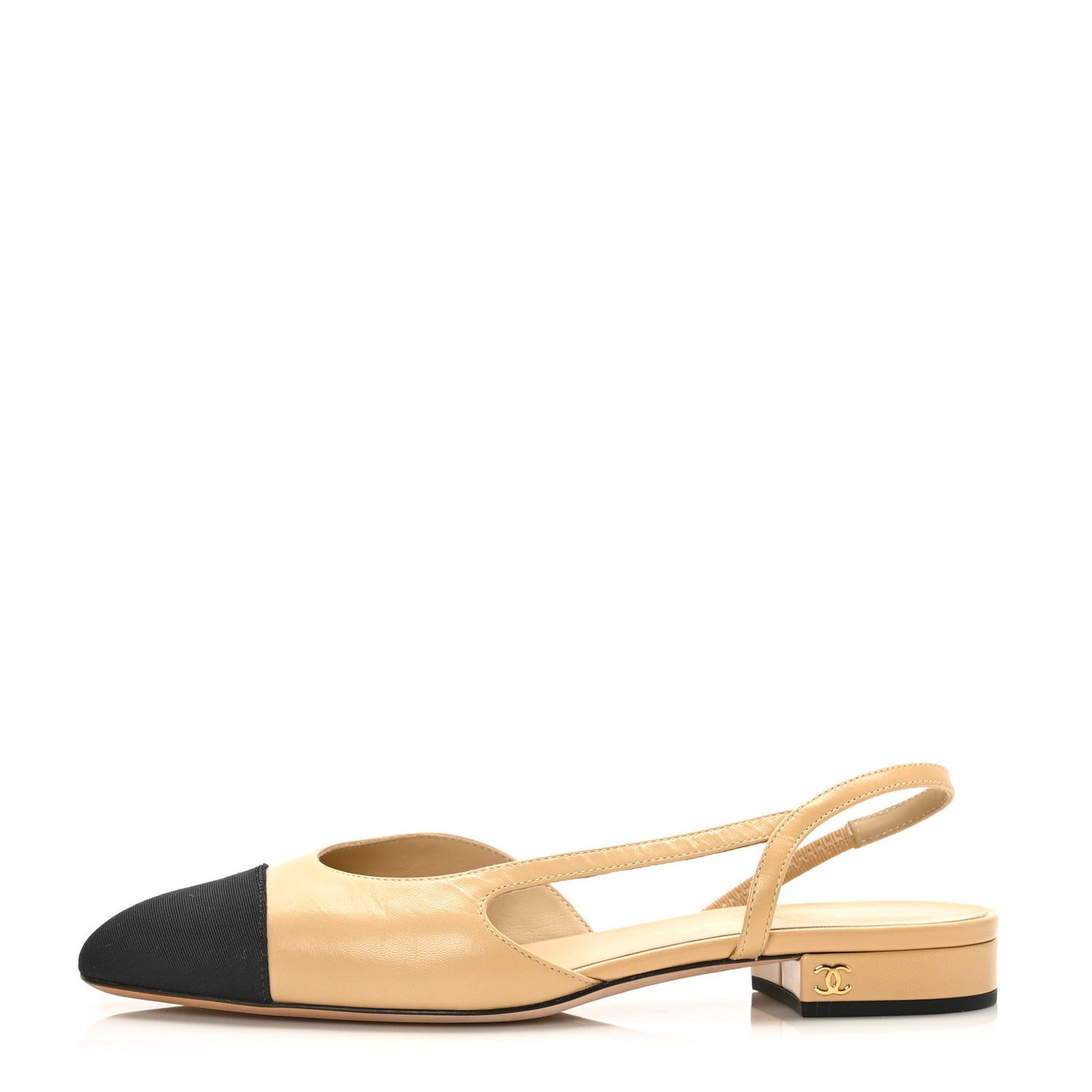 Lambskin Grosgrain Cap Toe CC Slingback Sandals 37 Beige Black