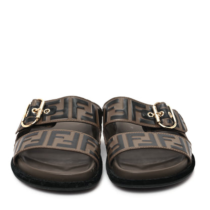 Fendi Calfskin FF Embossed Pearland Slide Sandals 39.5 Tobacco Moro 3 of 12