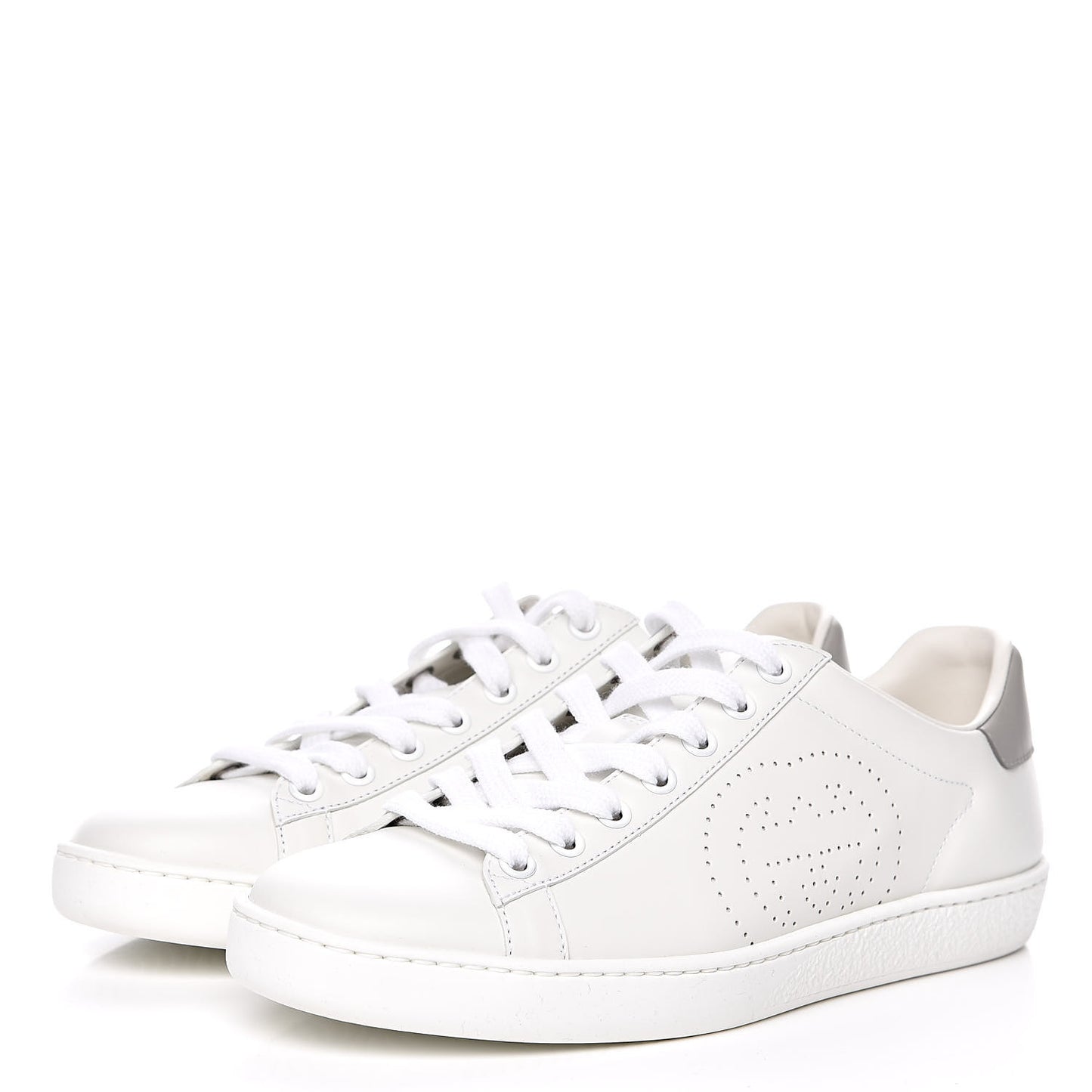Calfskin Interlocking G Perforated Womens Ace Sneakers 36.5 White Grey Sky