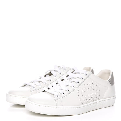 Gucci Calfskin Interlocking G Perforated Womens Ace Sneakers 36.5 White Grey Sky 3 of 9