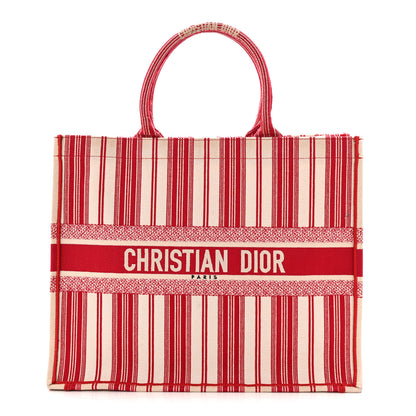 Christian Dior Canvas Embroidered Mykonos Large Striped Book Tote Red 1 of 11