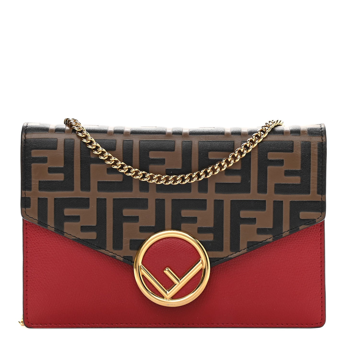 Vitello Cruise F is Fendi FF 1974 Embossed Medium Envelope Wallet On Chain Fragola Maya Black