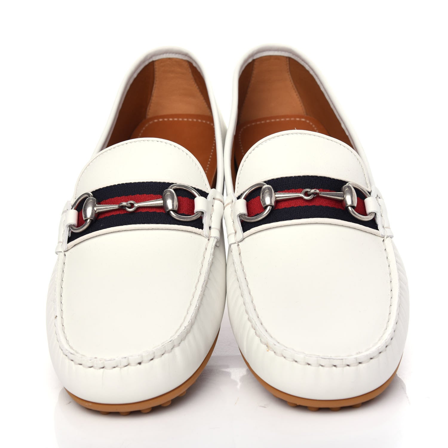 Gucci Miro Soft Calfskin Web Mens Horsebit Driver Loafers 9 White 5 of 12