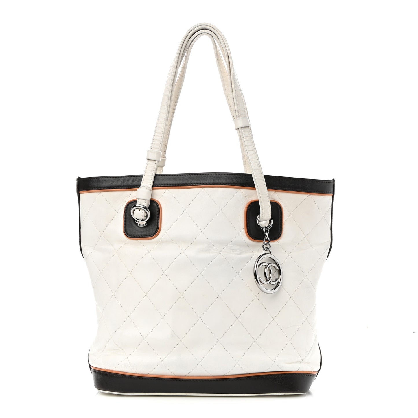 Lambskin Quilted CC Charm Tote White Multicolor