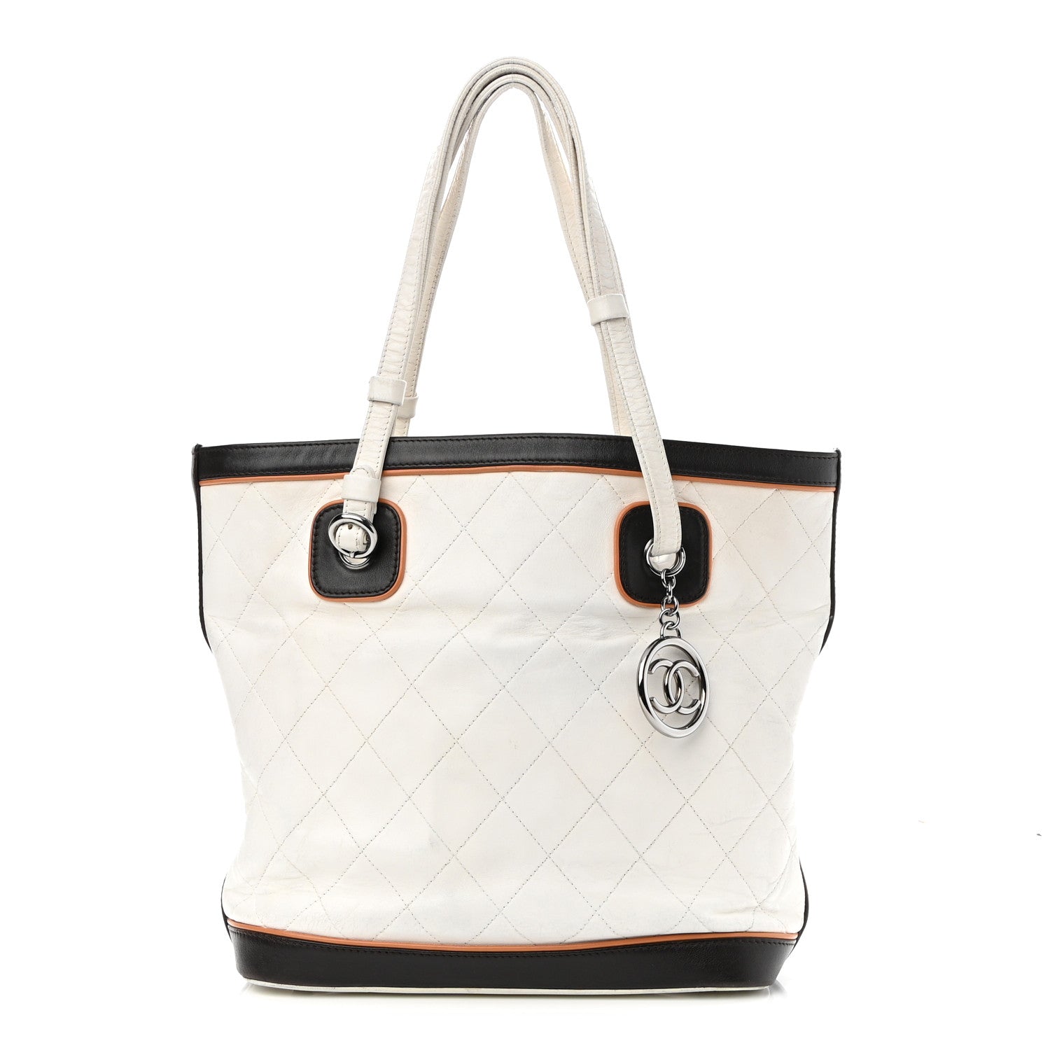 Chanel Lambskin Quilted CC Charm Tote White Multicolor 1 of 15