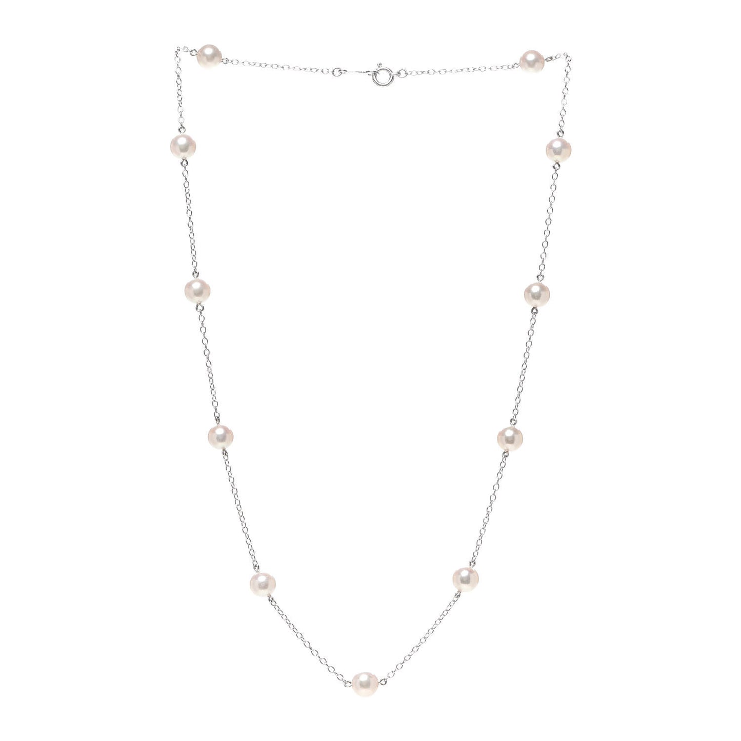 18K White Gold Akoya Pearl 5.5-6mm Station Necklace