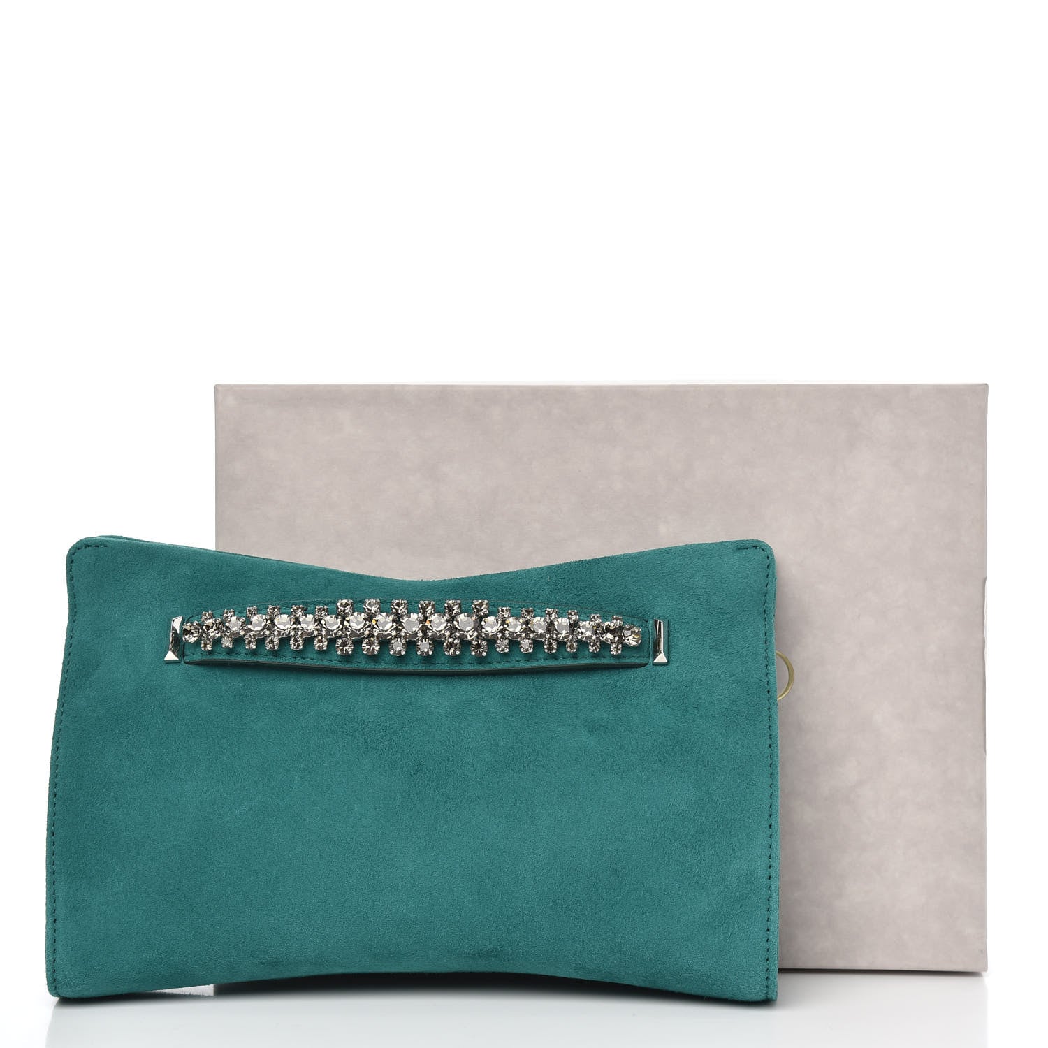 Jimmy Choo Suede Crystal Embellished Venus Clutch Emerald 9 of 9