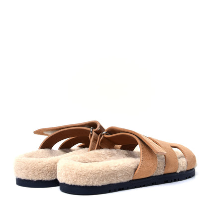 Hermes Suede Goatskin Woolskin Womens Chypre Sandals 36 Golden Beige 3 of 9