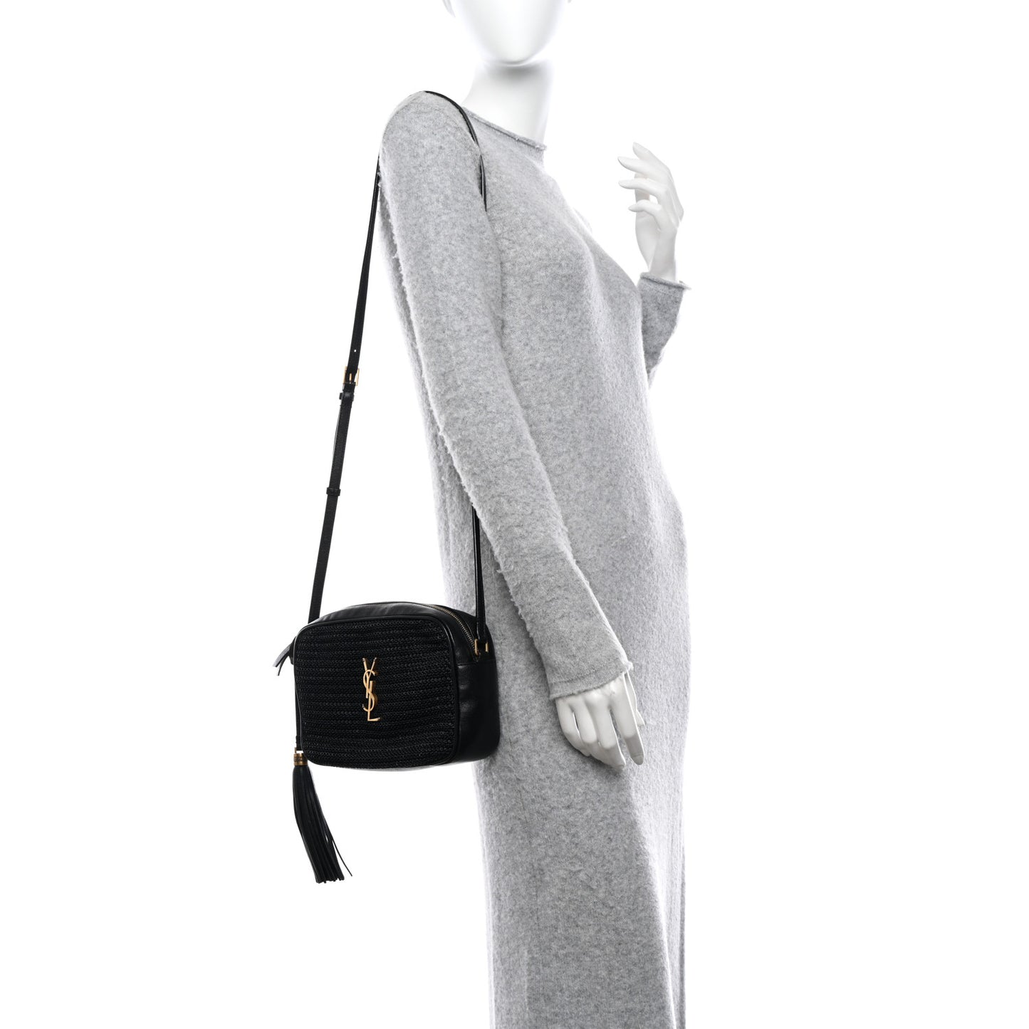 Raffia Canvas Monogram Lou Camera Bag Black