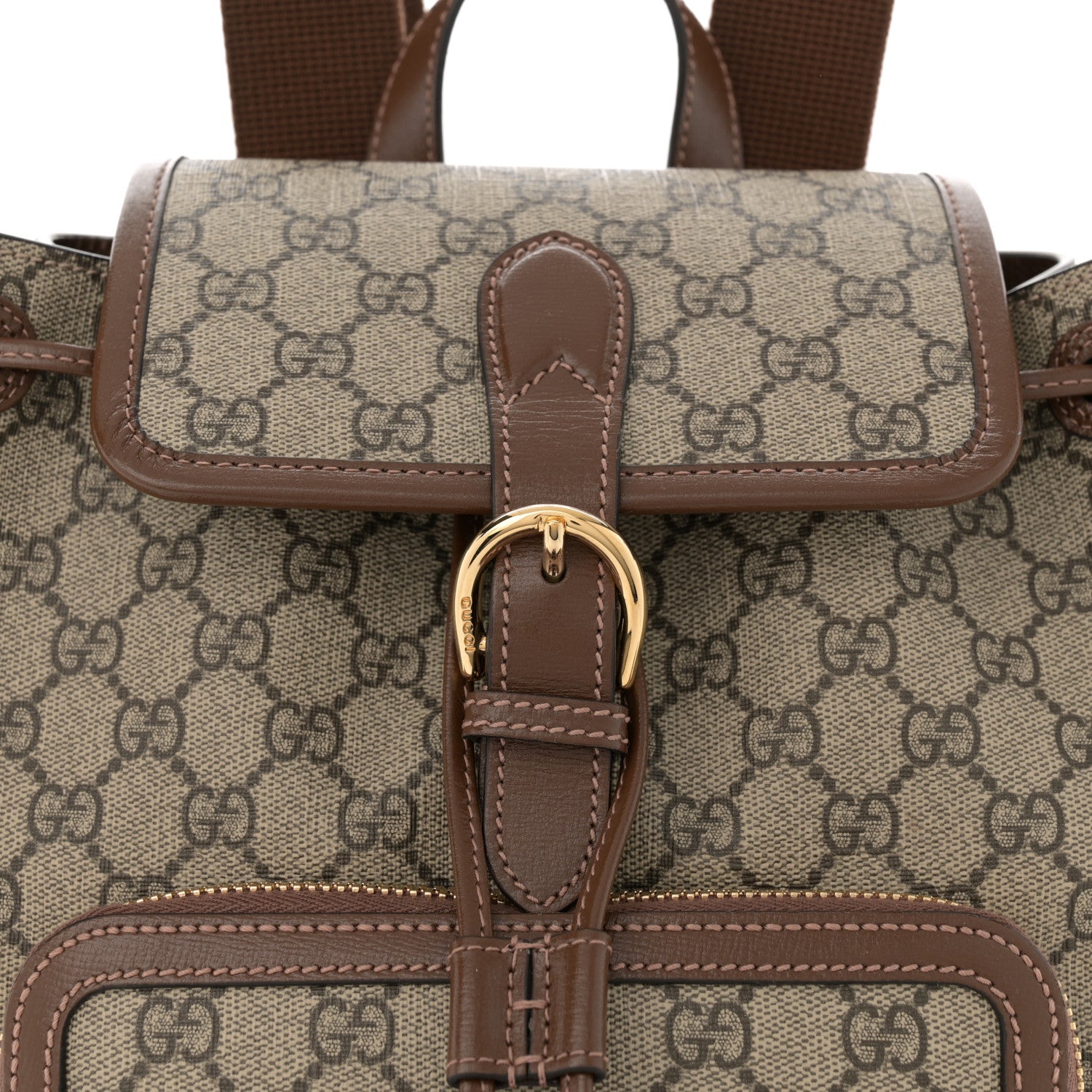 Gucci GG Supreme Monogram Azalea Calfskin Retro Interlocking G Buckle Backpack Beige Ebony Brown Sugar 8 of 14