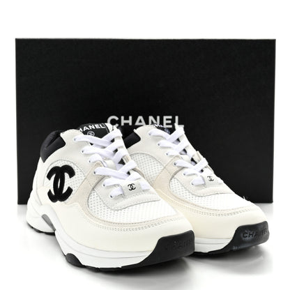 Chanel Mesh Suede Calfskin Grained Calfskin Womens CC Sneakers 38 White Black 12 of 12