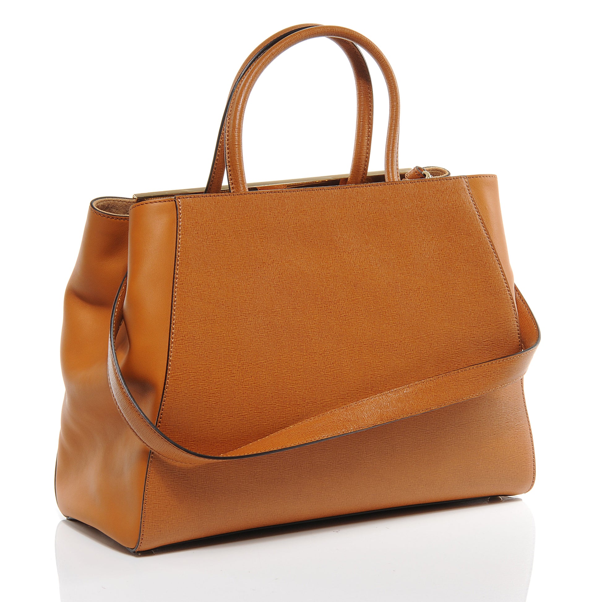 Fendi Textured Calfskin Medium 2Jours Tote Honey 3 of 9