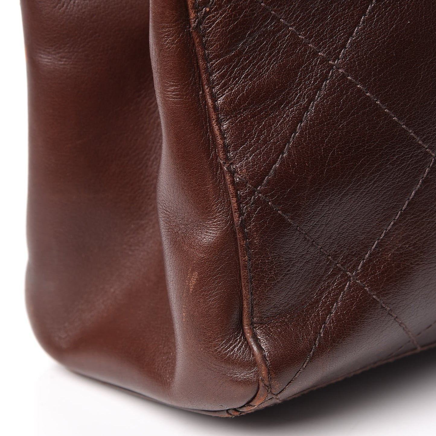 Lambskin Diamond Stitched Shoulder Bag Brown