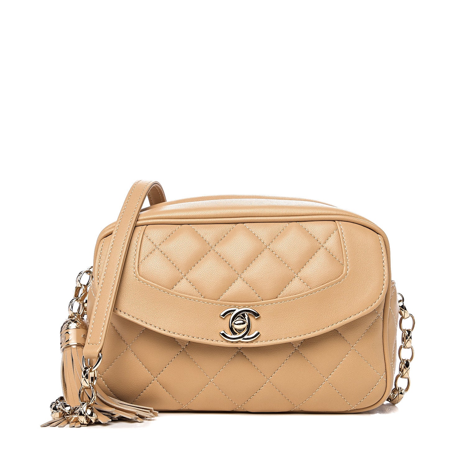 Lambskin Quilted Coco Vintage Camera Case Beige