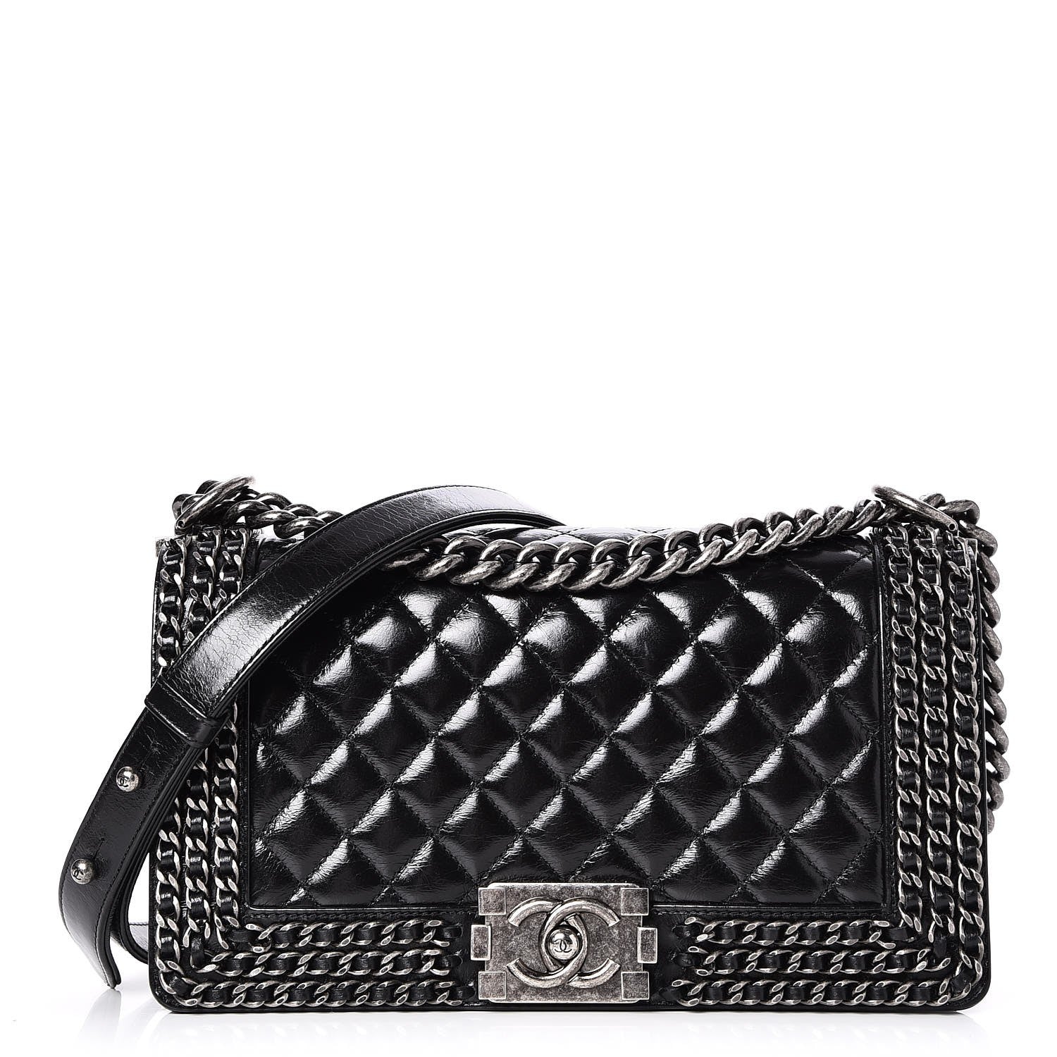 Chanel Glazed Calfskin Quilted Medium Boy Chained Flap Black 1 of 8