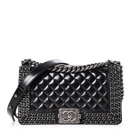 Chanel Glazed Calfskin Quilted Medium Boy Chained Flap Black 1 of 8