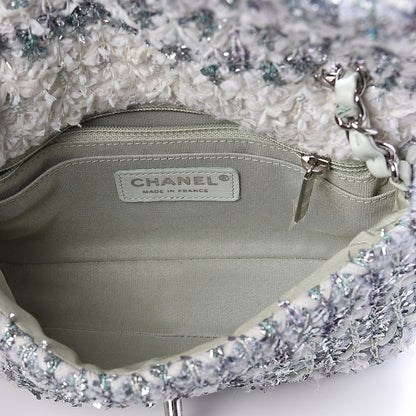 Chanel Tweed Quilted Mini Rectangular Flap Light Green Silver White 4 of 10