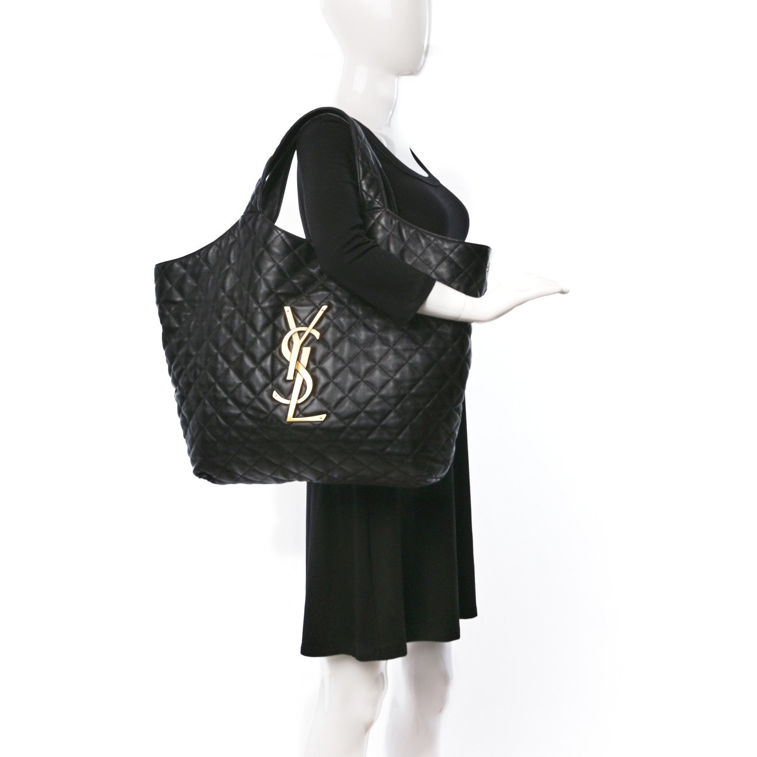 Saint Laurent Lambskin Quilted Maxi Icare Shopping Tote Black 2 of 13