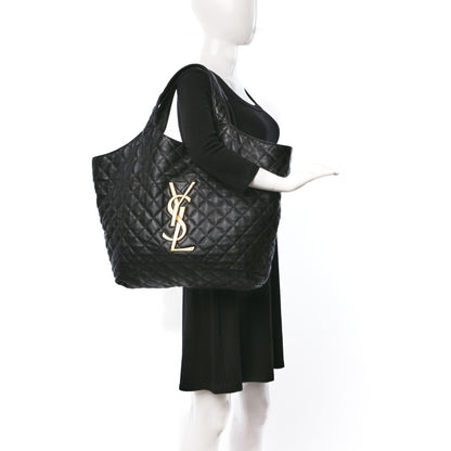 Saint Laurent Lambskin Quilted Maxi Icare Shopping Tote Black 2 of 13