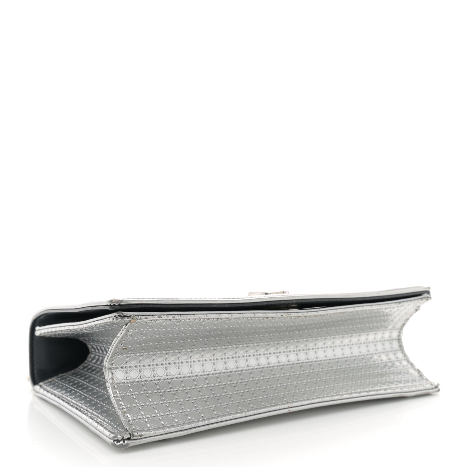 Christian Dior Metallic Patent Micro-Cannage Medium Diorama Flap Bag Silver 4 of 13