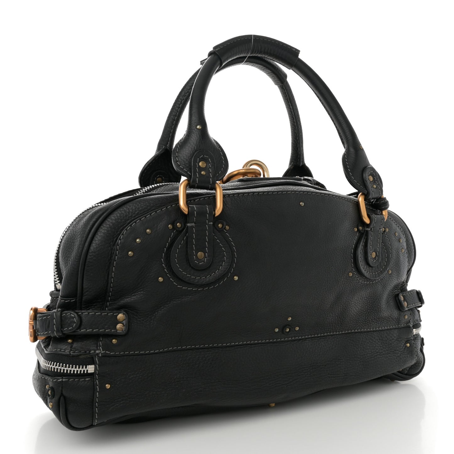 Calfskin Paddington Double Zipped Bowler Black