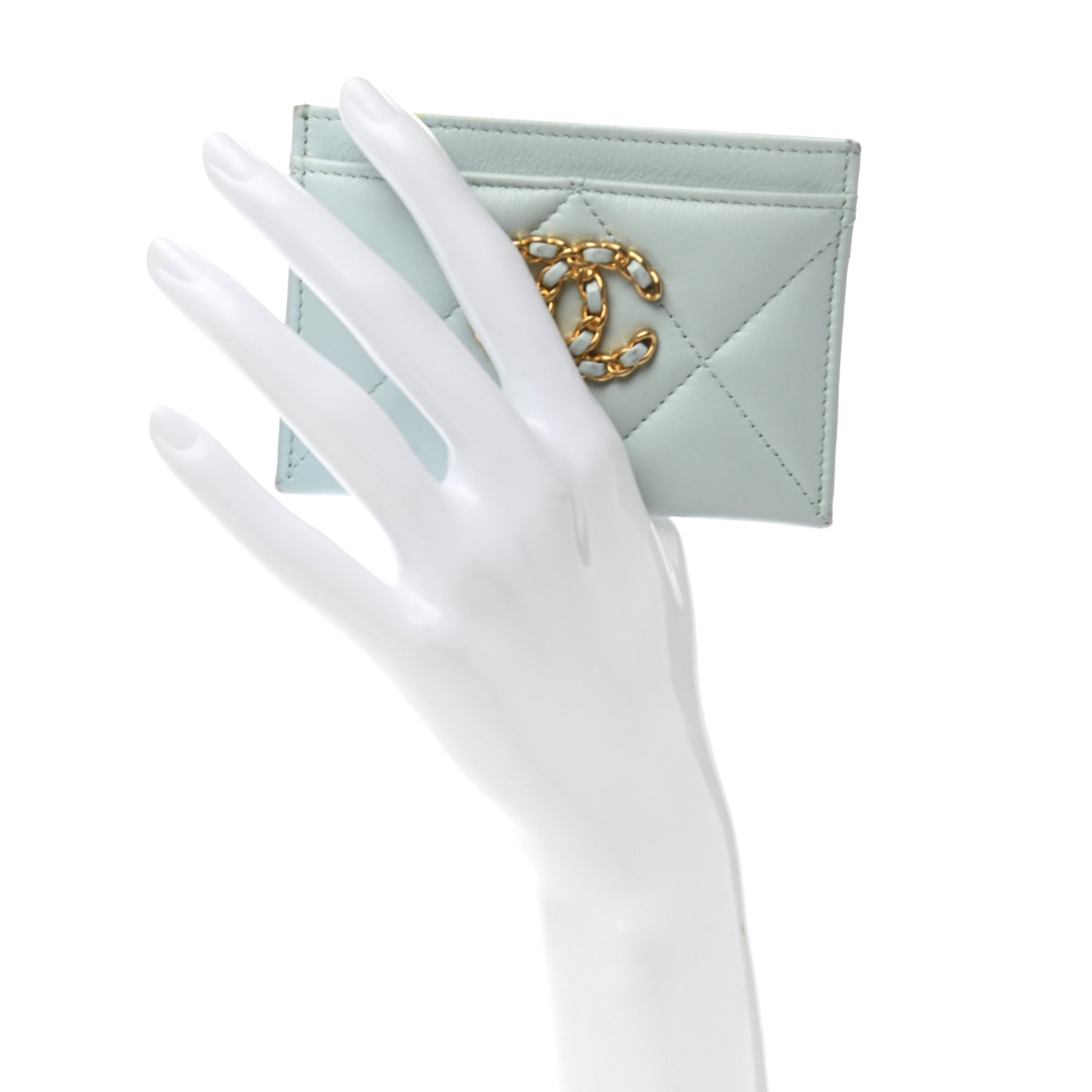 Chanel Lambskin Quilted Chanel 19 Card Holder Light Blue 2 of 13