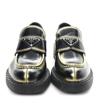 Prada Spazzolato Sfumato Metal Triangle Logo 50mm Loafers 36 Black Platino 3 of 10