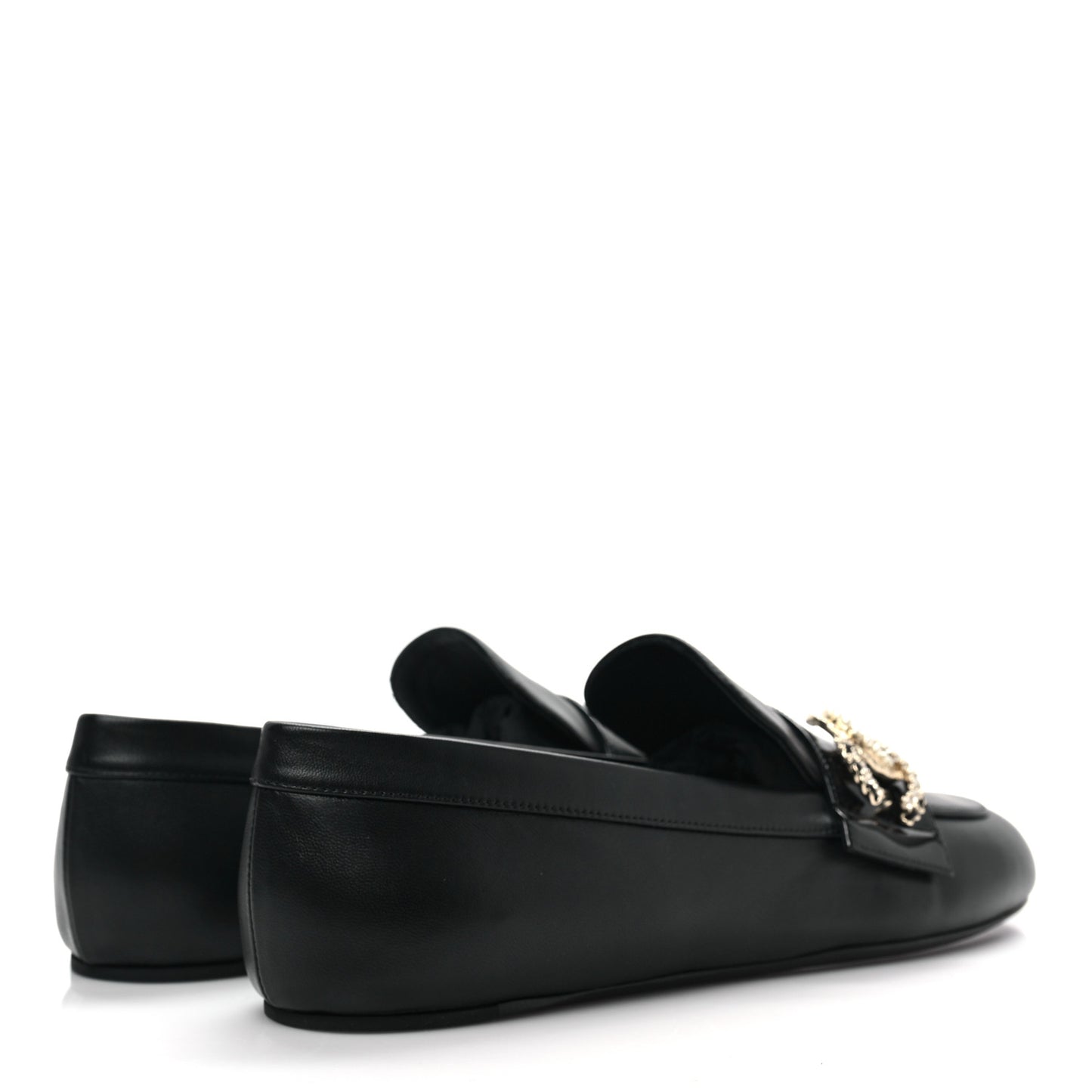 Patent Calfskin Lambskin Crystal CC Loafers 37.5 Black