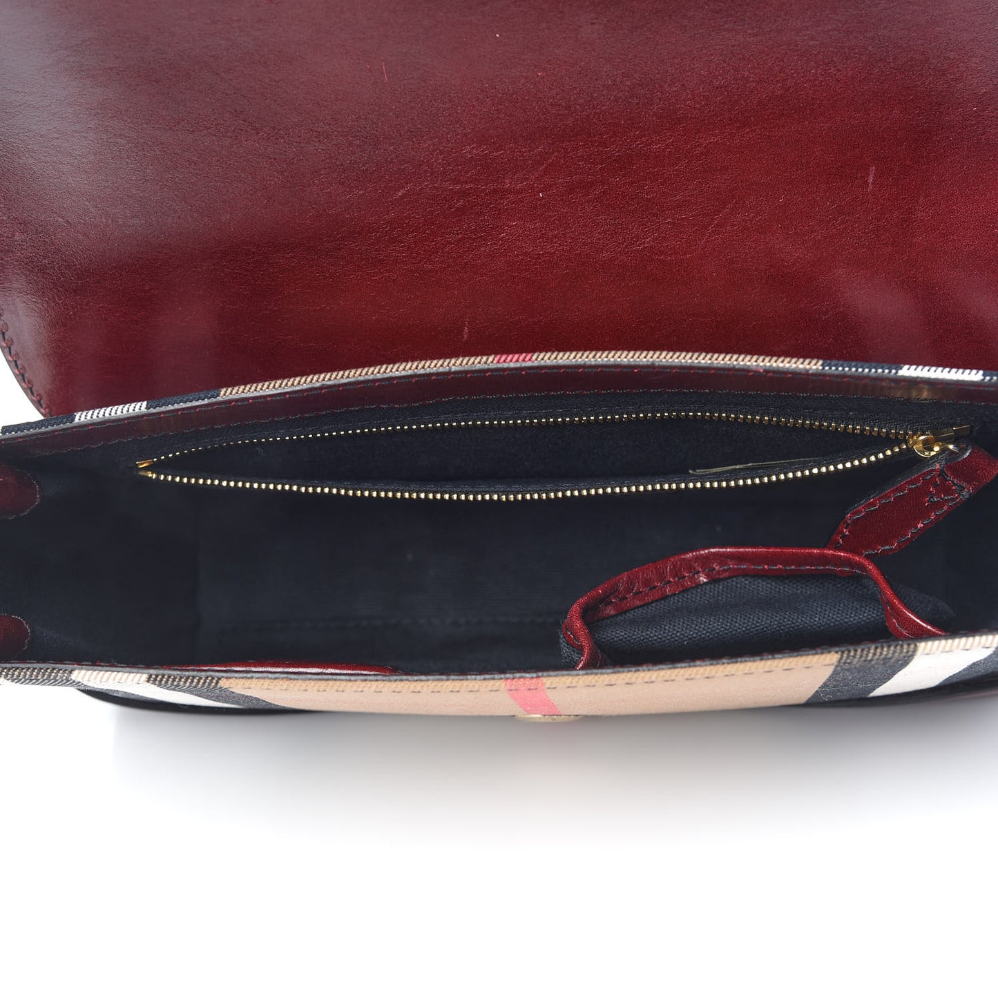 House Check Bridle Calfskin Small Abbott Crossbody Bag Red Claret