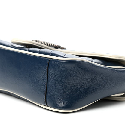 Gucci Vintage Effect Calfskin Matelasse Diagonal Small Torchon GG Marmont Shoulder Bag Blue Agata Mystic White 9 of 10