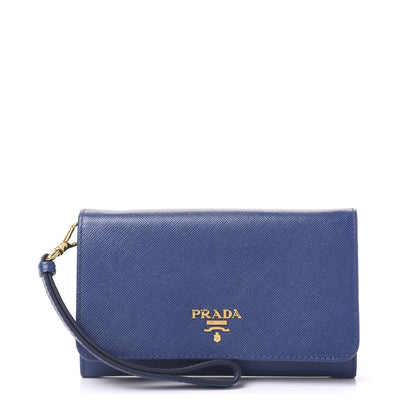 Prada Saffiano Metal Wristlet Wallet Bluette 1 of 8