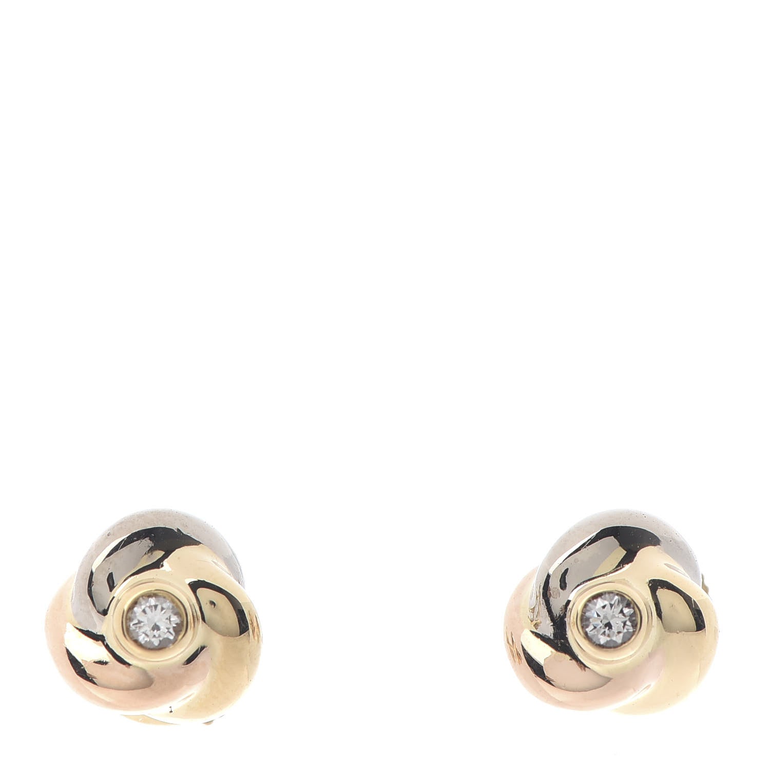 Cartier 18K Pink Yellow White Gold Diamond Trinity Stud Earrings 1 of 6
