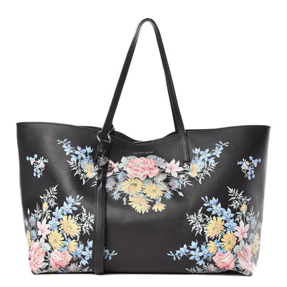 Alexander McQueen Grained Calfskin Floral Skull Open Shopper Tote Black Multicolor 3 of 16