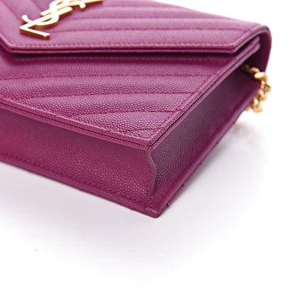 Saint Laurent Grain De Poudre Matelasse Chevron Monogram Envelope Chain Wallet Dark Grape 9 of 10