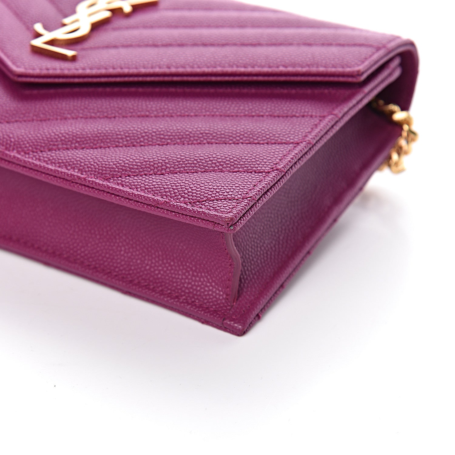 Saint Laurent Grain De Poudre Matelasse Chevron Monogram Envelope Chain Wallet Dark Grape 9 of 10