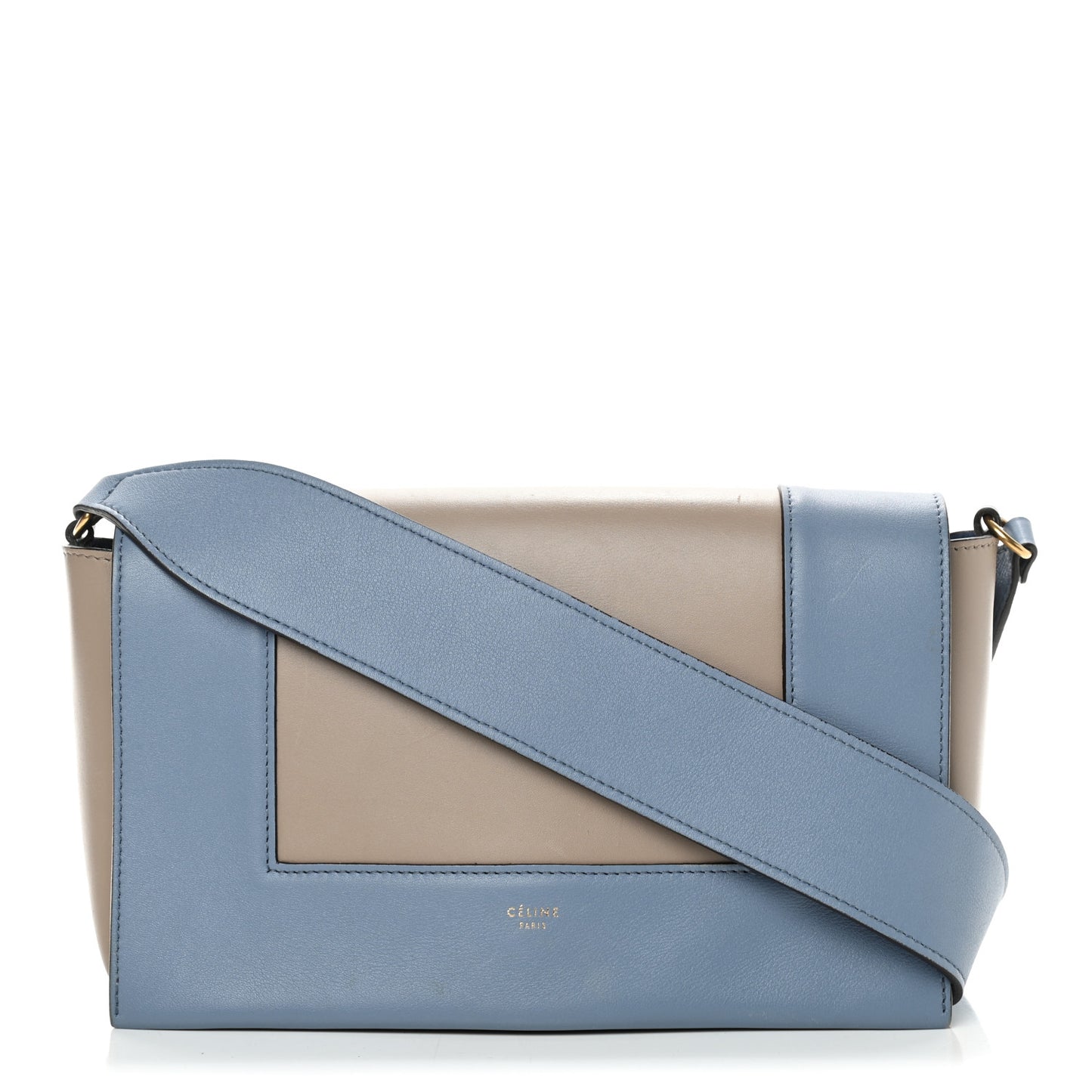 Shiny Smooth Calfskin Medium Frame Shoulder Bag Medium Blue Light Taupe