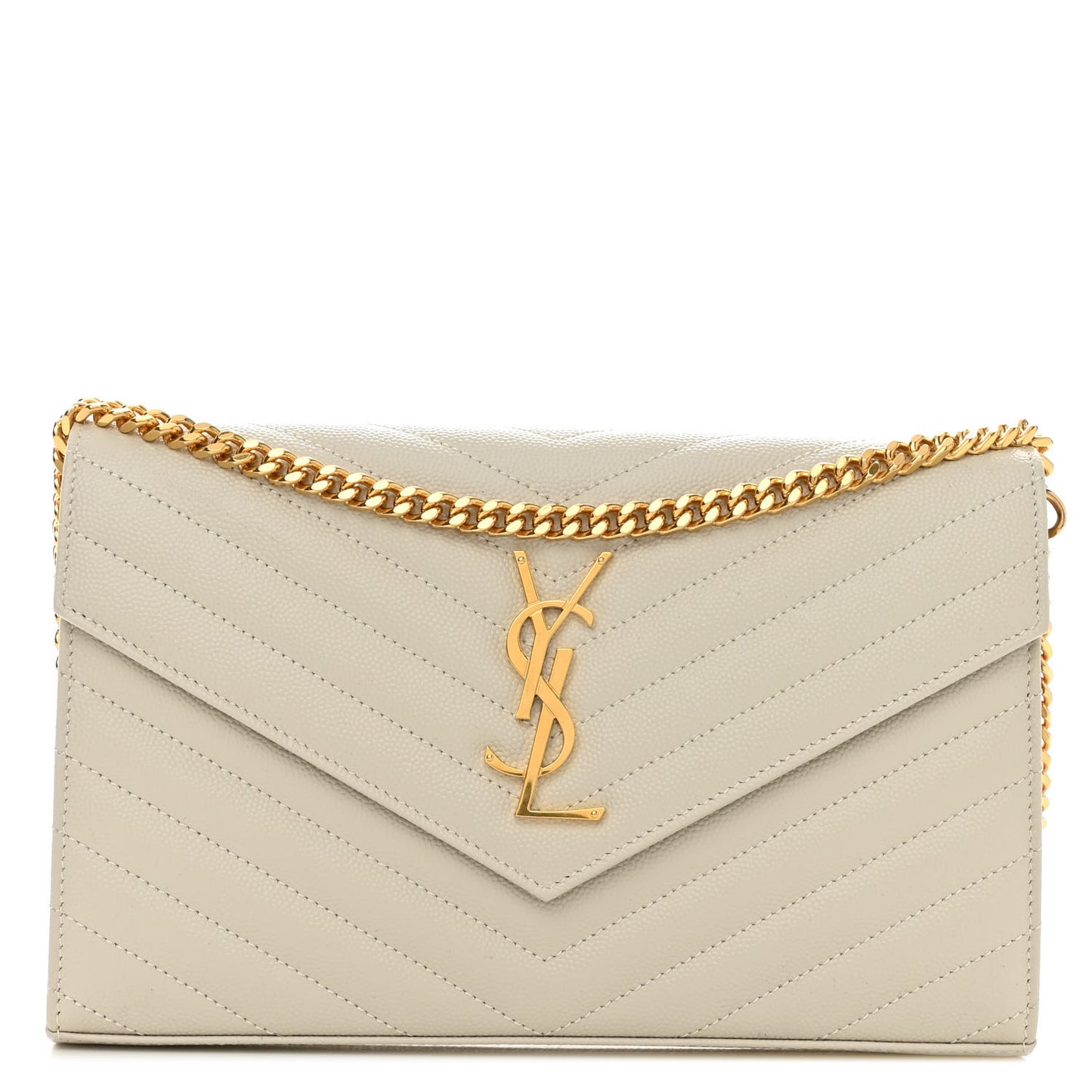 Grain De Poudre Matelasse Chevron Monogram Chain Wallet Blanc Vintage