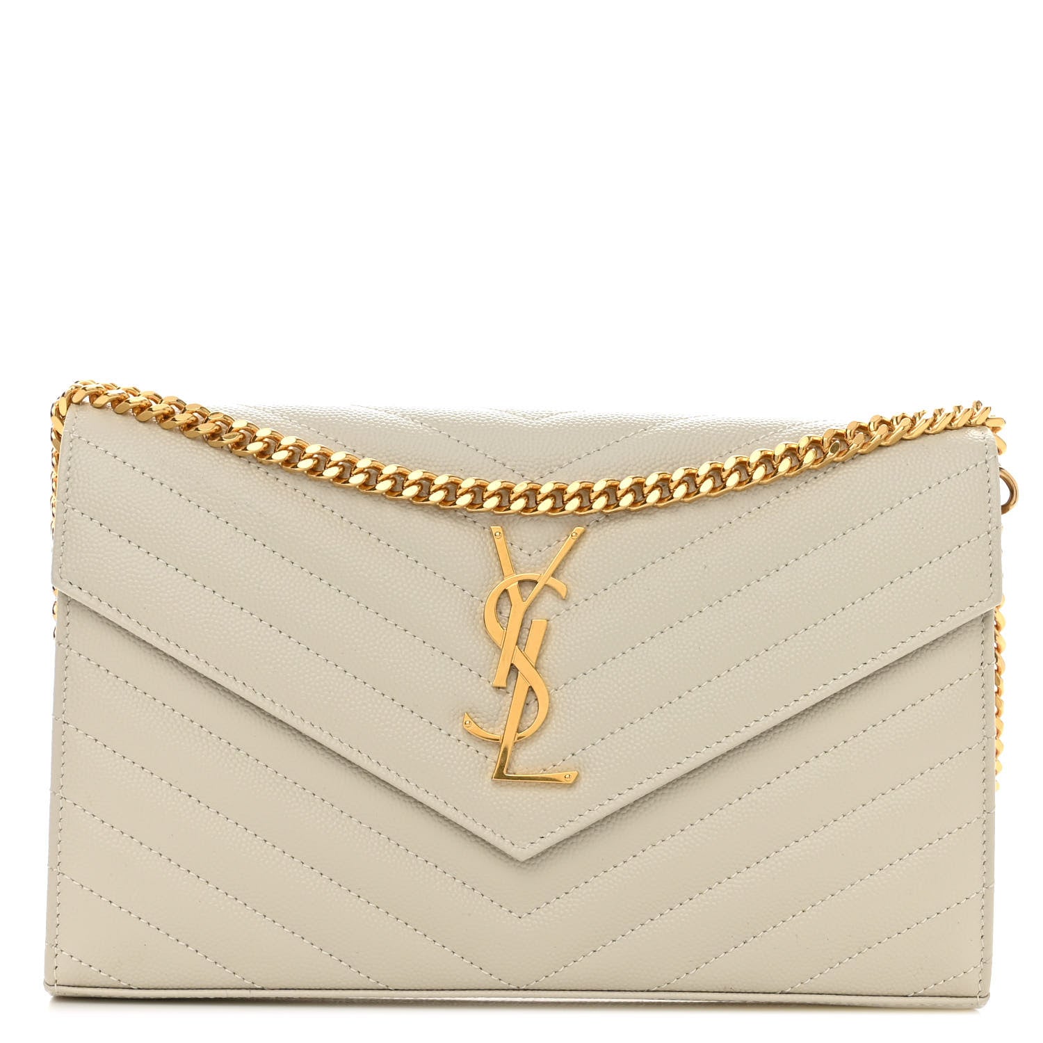 Saint Laurent Grain De Poudre Matelasse Chevron Monogram Chain Wallet Blanc Vintage 1 of 9